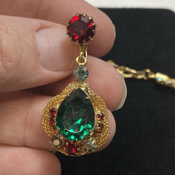 RARE JULIANA D&E EMERALD RUBY AB RHINESTONE necklace earrings Mesh Gold Book - Picture 8 of 16